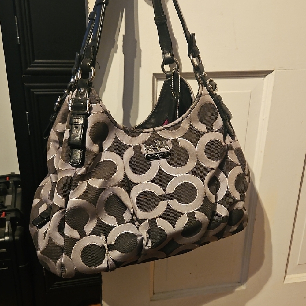 Coach Black and Gray Patterned Shoulder Bag